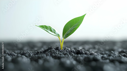 3D Glossy Seedling Emerging Soil Plain White Background Copy Space Growth New Beginnings Close Up Ego Community Efforts ESG Business Negotiations Icon photo