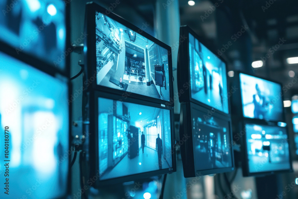Array of screens set up for security monitoring purposes Array of screens set up for security monitoring purposes