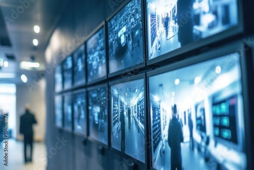 Wallpaper Mural Busy security room with multiple monitors and activity. Torontodigital.ca
