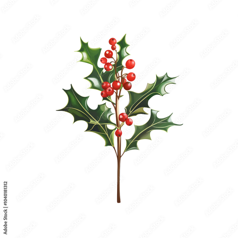 Fototapeta premium Holly Sprig with Red Berries