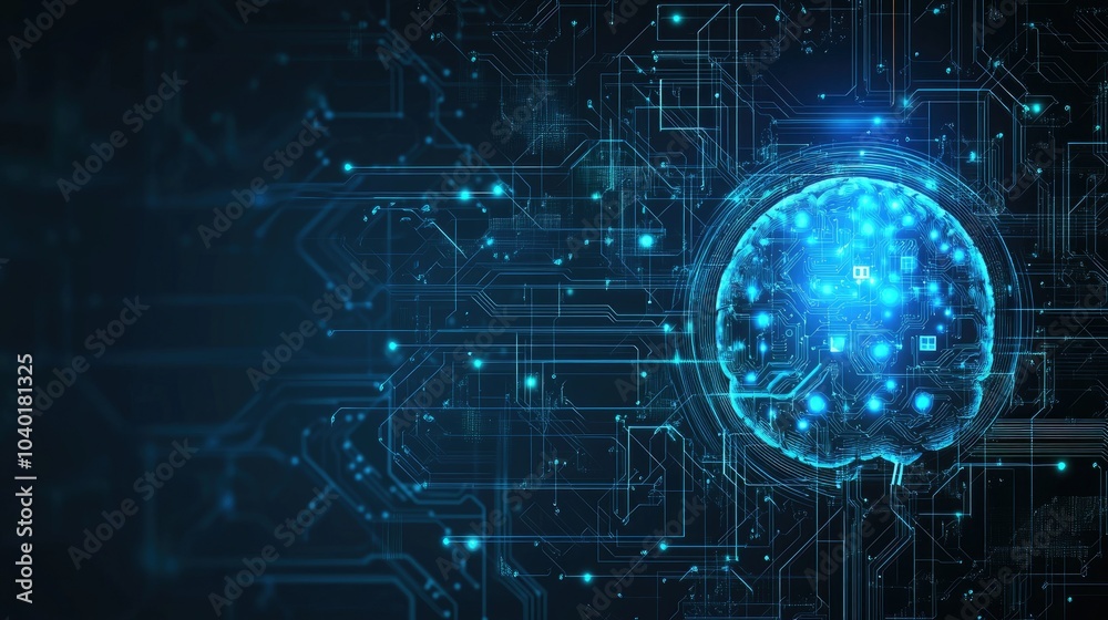 AI technology background with a holographic brain interface. Ample space for your message or branding AI technology background with a holographic brain interface. Ample space for your message or branding