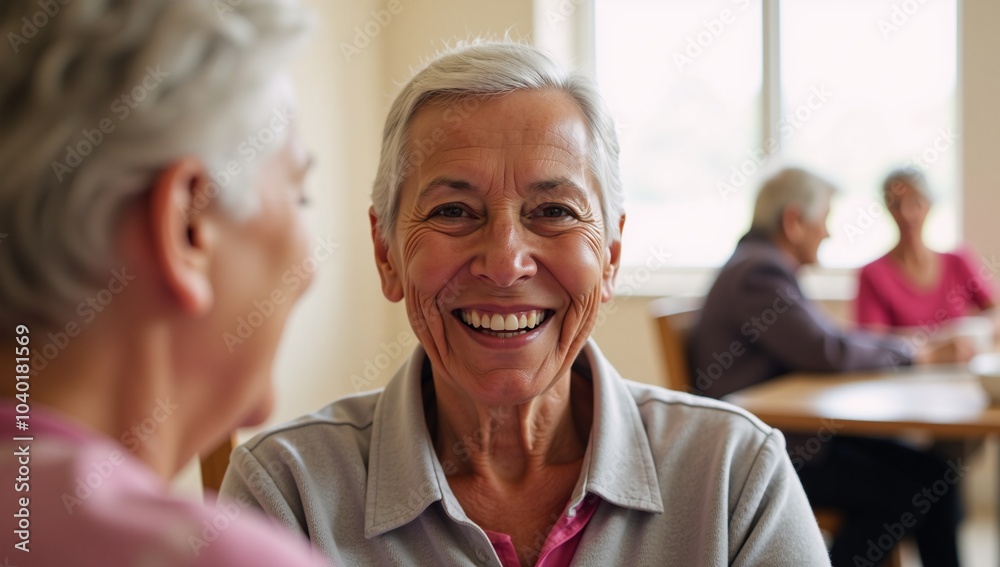 Smiling African American senior living happily within a nursing home Smiling African American senior living happily within a nursing home