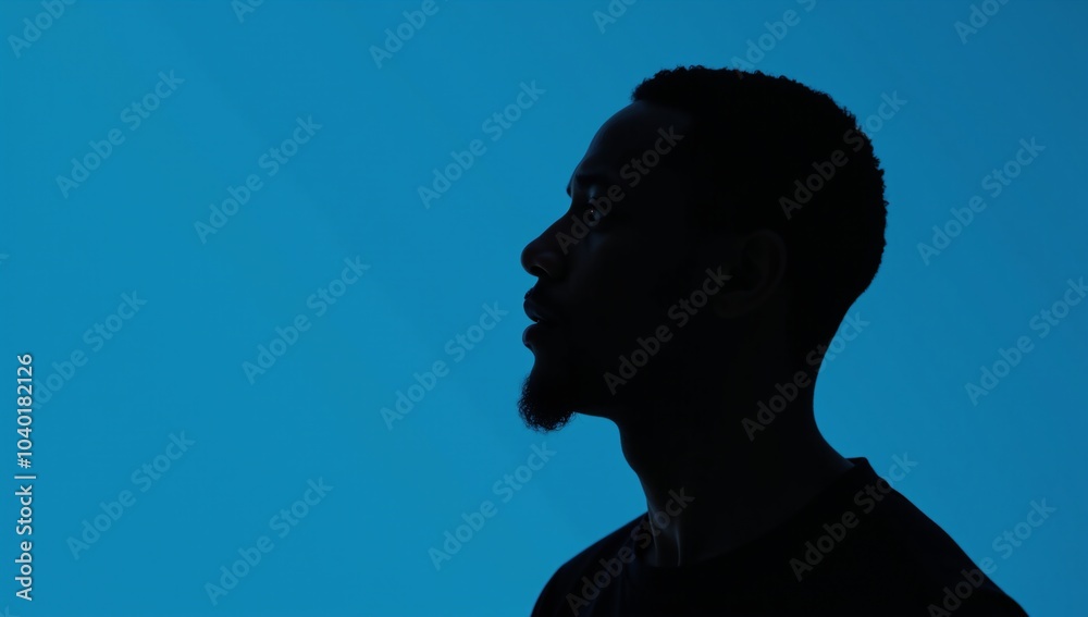 Outline of an African-American man in profile against deep blue backdrop Outline of an African-American man in profile against deep blue backdrop