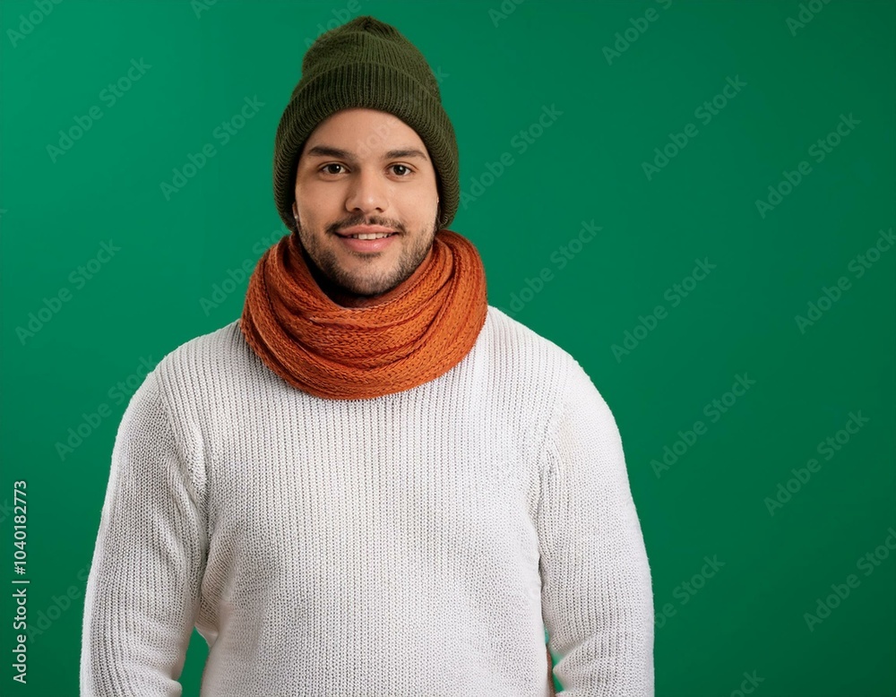 man in winter attire isolated on green background man in winter attire isolated on green background