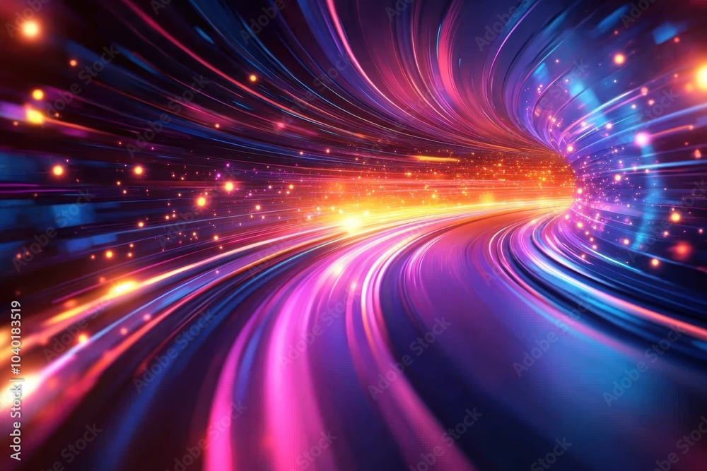 Colorful swirling lights abstract background flowing through a tunnel at high speed Colorful swirling lights abstract background flowing through a tunnel at high speed