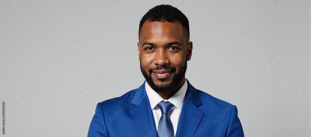A successful African-American man in formal attire blue suit tie vest A successful African-American man in formal attire blue suit tie vest