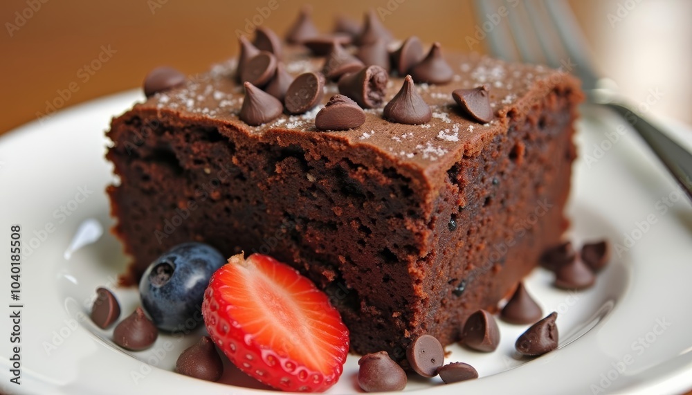 Deliciously indulgent chocolate cake with fresh berries and chocolate shavings Deliciously indulgent chocolate cake with fresh berries and chocolate shavings