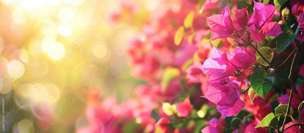 Bougainvillea flowers look stunning with a copy space image of sunlight