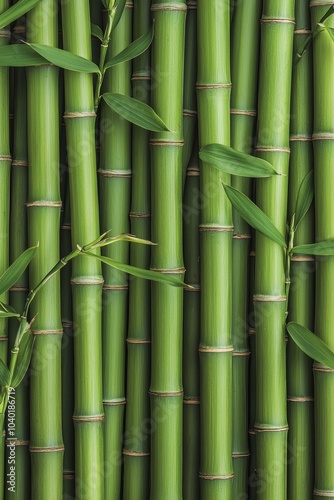 Lush Green Bamboo Zen Garden Close-up Macro View of Serene Bamboo Stalks, Natural Texture Background for Relaxation and Wellness Concepts