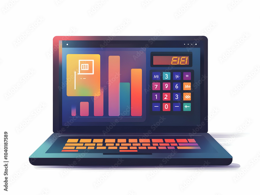 Flat Laptop White Background Holographic Compliance Icons Floating Close Up Screen Glowing Financial Planning Symbols Business Responsibility Strategic Planning Copy Space Simple Vector Illustration Flat Laptop White Background Holographic Compliance Icons Floating Close Up Screen Glowing Financial Planning Symbols Business Responsibility Strategic Planning Copy Space Simple Vector Illustration