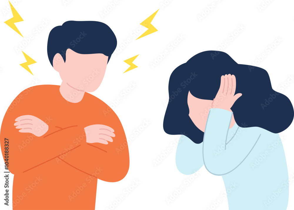 Fototapeta premium 男性が女性に怒鳴っているイラスト