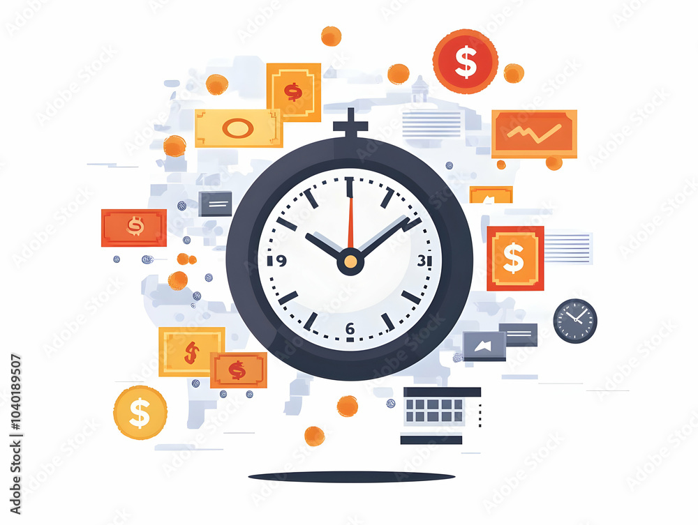 Flat Flying Clock Dollar Sign Vector Illustration Time Management Finance Concept Infographic Presentation White Background Smart Business Tone Flat Flying Clock Dollar Sign Vector Illustration Time Management Finance Concept Infographic Presentation White Background Smart Business Tone