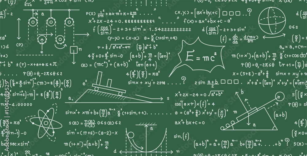 Seamless blackboard science principles calculation background formula.