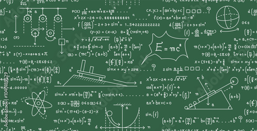 Seamless blackboard science principles calculation background formula.