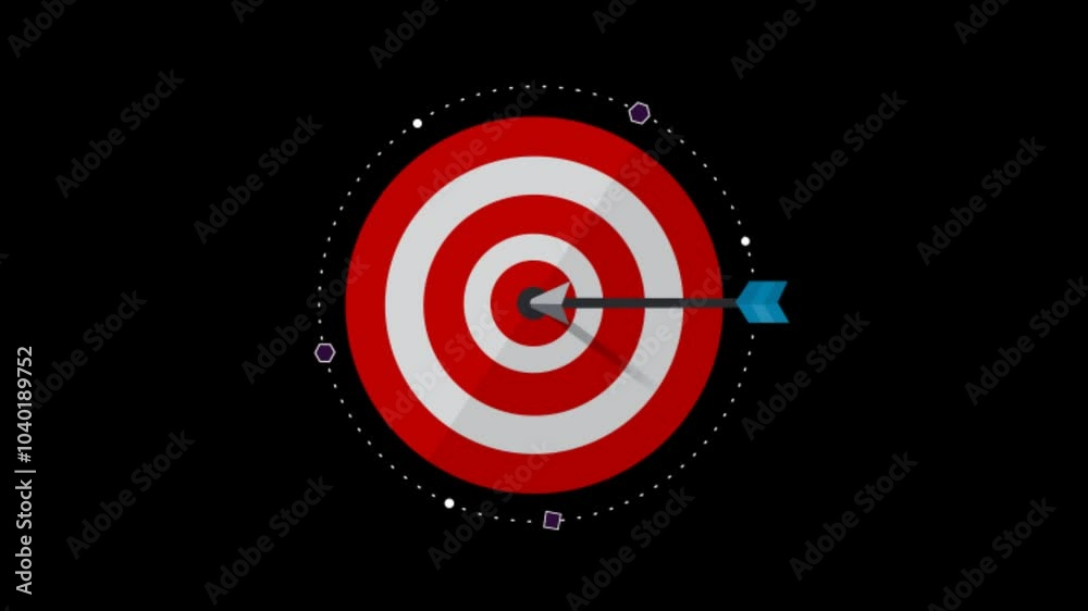 4k Animation of red dart arrow hitting in the target center of dartboard. Black transparent background and alpha channel 4k Animation of red dart arrow hitting in the target center of dartboard. Black transparent background and alpha channel