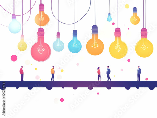 Flat Bokeh Lightbulbs Bridge Concept Innovative Compromise Community Growth ESG Negotiations Simple Vector Illustration Smart Business Tone White Background