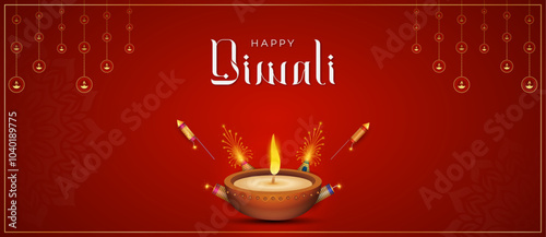 
Diwali Poster, Happy Diwali. festive diwali greeting with. Diwali Banner, traditional earthen lamps and elegant red background


