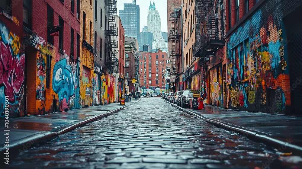 Fototapeta premium Vibrant City Street Murals: A Tapestry of Art and Urban Life