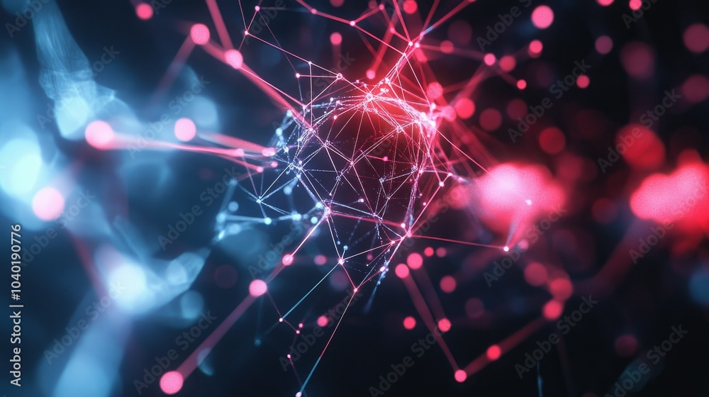 Fototapeta premium Futuristic digital display with AI neural network patterns, perfect for copy space