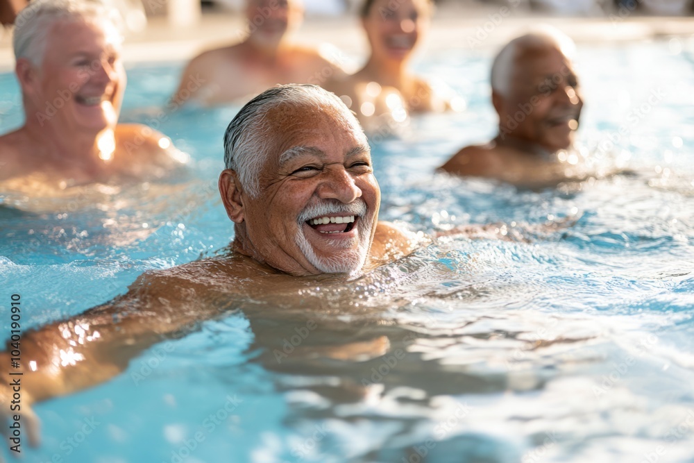 Fototapeta premium Happy Senior Man Swimming in a Pool