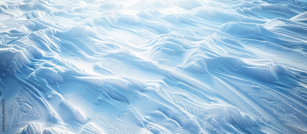 Obraz premium Winter landscape featuring textured snow on the ground with intricate patterns sculpted by the wind suitable for use as a copy space image