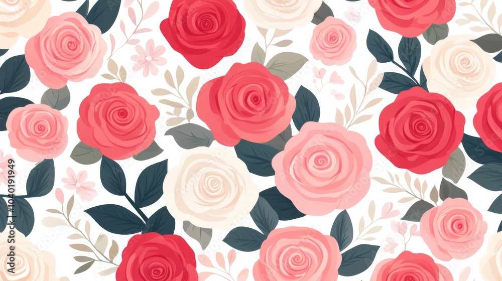 A vibrant seamless pattern of roses and herbs showcasing rich colors and delicate leaves for an artistic floral design experience A vibrant seamless pattern of roses and herbs showcasing rich colors and delicate leaves for an artistic floral design experience