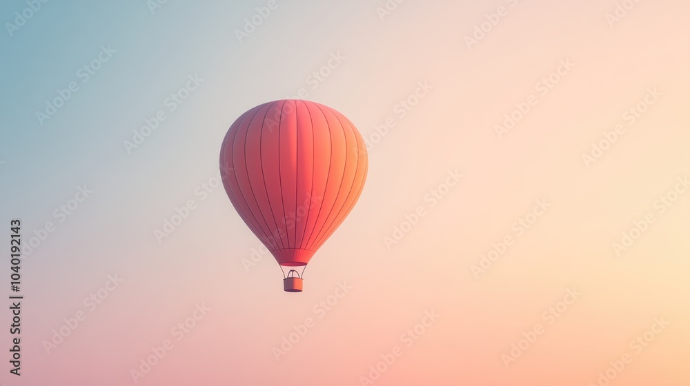 Obraz premium A vibrant hot air balloon drifts gracefully in a soft pastel sky at sunset, embodying freedom and adventure in the evening air. Generative AI