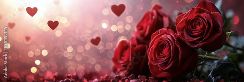 Red roses surrounded by shimmering hearts create a romantic atmosphere for sp...