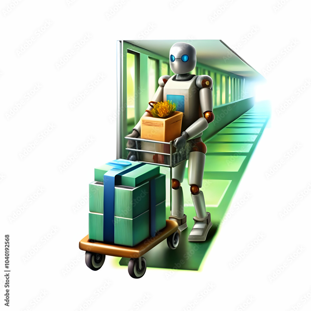 Fototapeta premium Medical Robot Delivering Supplies Hospital Hallway Concept Abstract Digital Art Innovation Bokeh Background Ample Copy Space Autonomous Technology Healthcare Solutions Digital Image