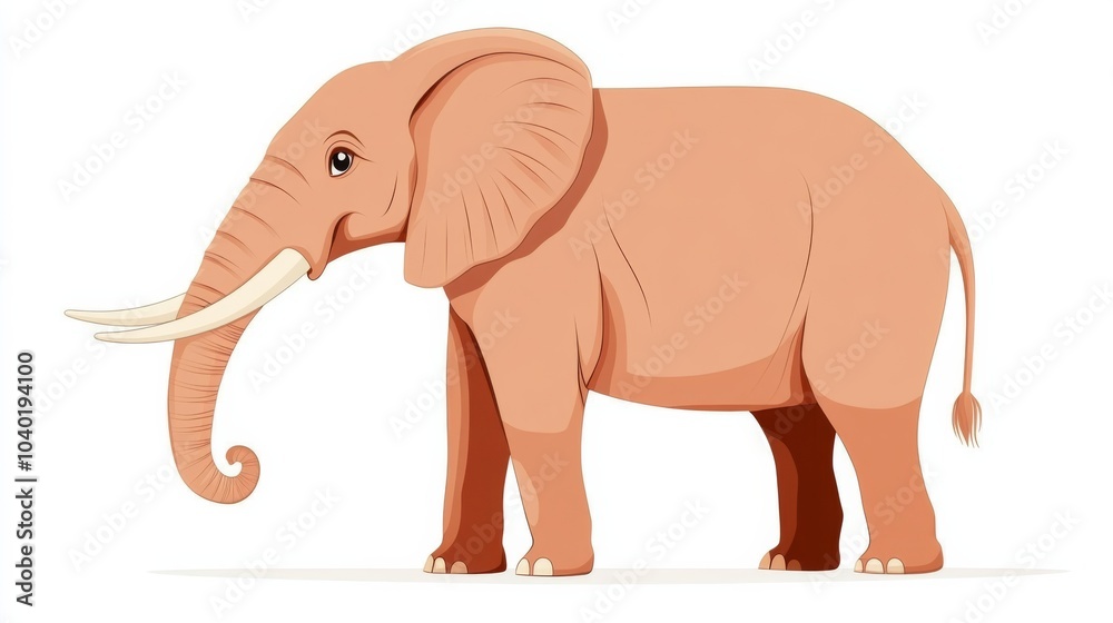 Fototapeta premium A friendly cartoon elephant standing proudly on a bright white background, showcasing its large ears and joyful demeanor in a whimsical style