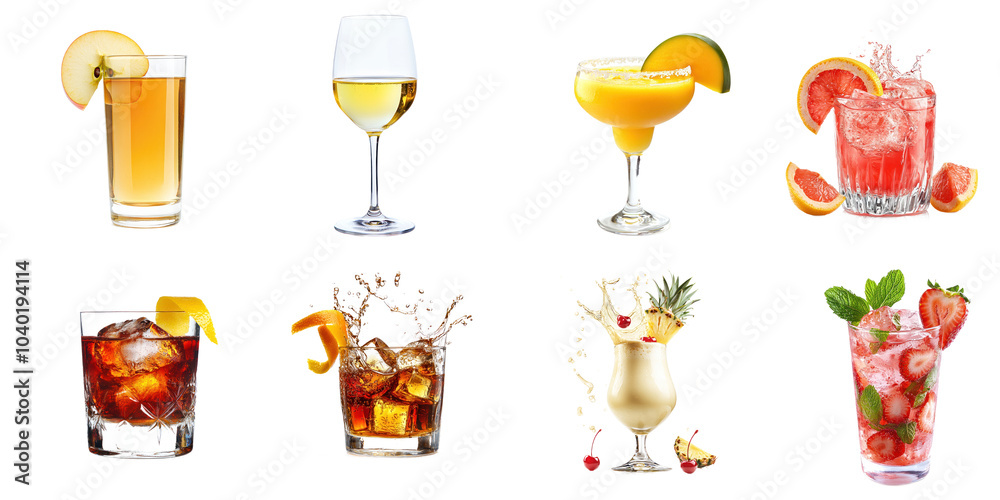 Set of drinks and wine isolated on transparency background Set of drinks and wine isolated on transparency background