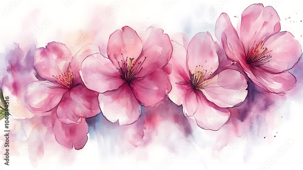 Delicate Pink Cherry Blossom Watercolor Painting Delicate Pink Cherry Blossom Watercolor Painting