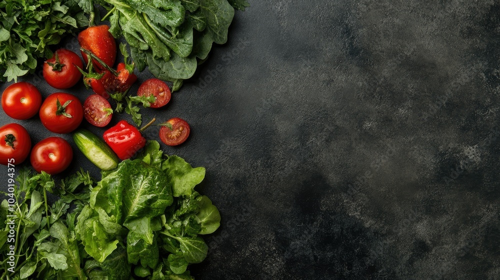 Mixed greens and vegetables, plenty of space for text or branding Mixed greens and vegetables, plenty of space for text or branding