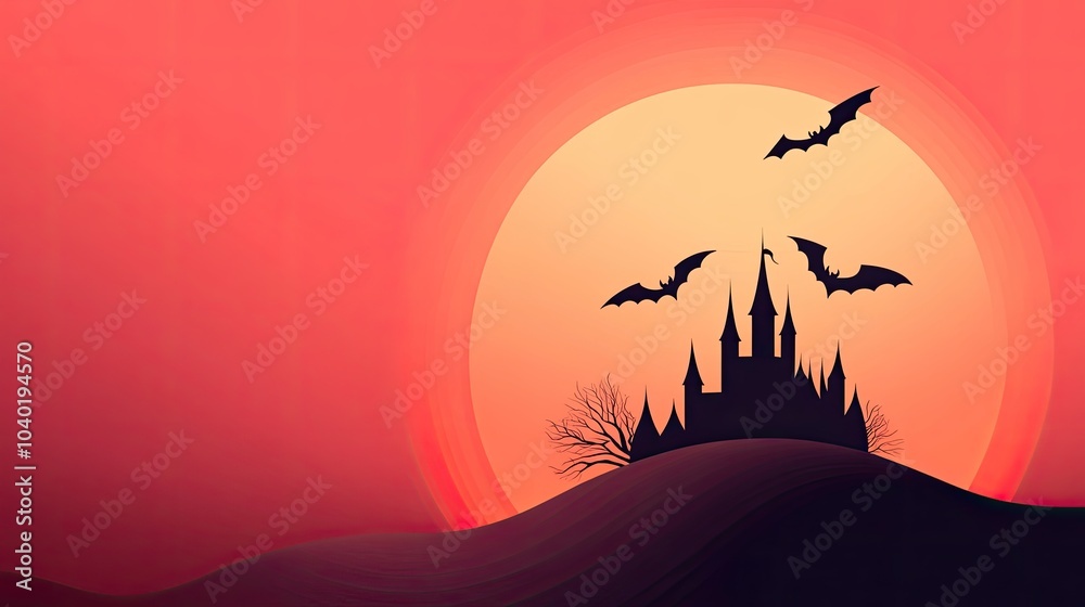 Mystical Fantasy Castle with Bats at Sunset