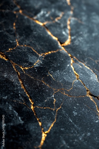 Elegant black marble surface with striking golden veins showcasing natural be...