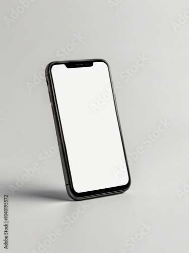 A smartphone with a blank screen against a solid grey background.