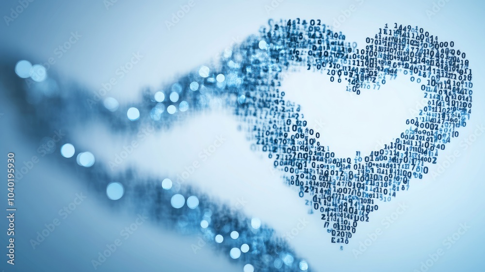 Heart shape formed by binary numbers, symbolizing love and technology Heart shape formed by binary numbers, symbolizing love and technology
