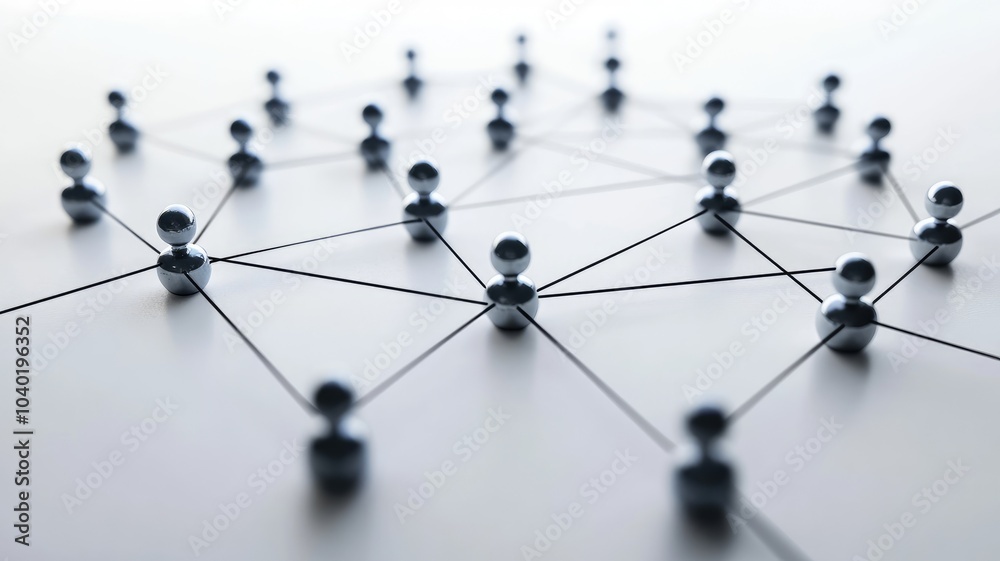 Silver spheres interconnected on white surface representing network connections Silver spheres interconnected on white surface representing network connections