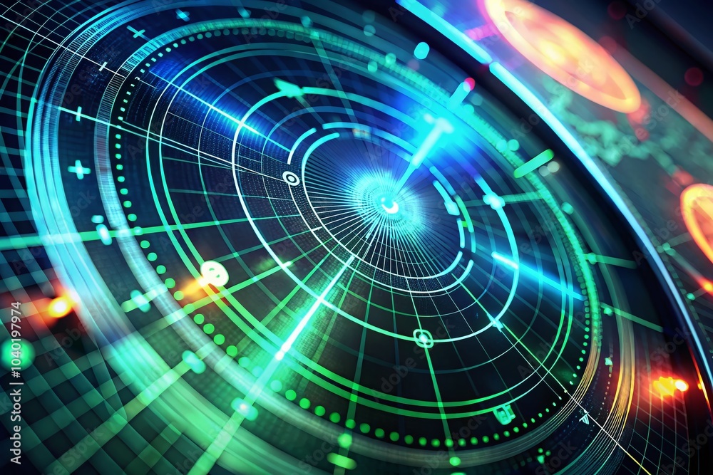 Obraz premium Radar Screen Animation with Neon Glow for Technology Detection and Surveillance
