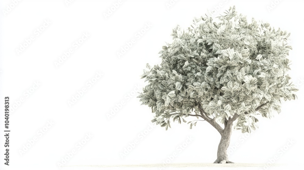 Fototapeta premium Lone tree with dense foliage against white background