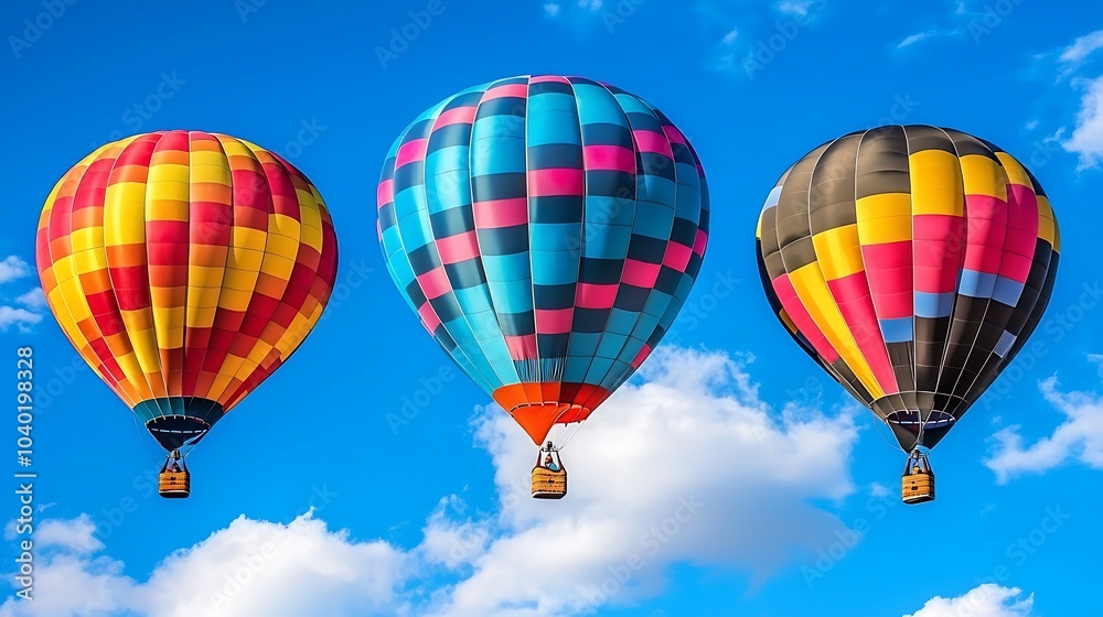 Colorful Hot Air Balloons in a Bright Blue Sky Colorful Hot Air Balloons in a Bright Blue Sky