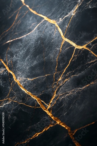 Elegant black marble surface with striking golden veins showcasing natural be...