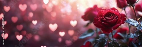 Red roses surrounded by shimmering hearts create a romantic atmosphere for sp...