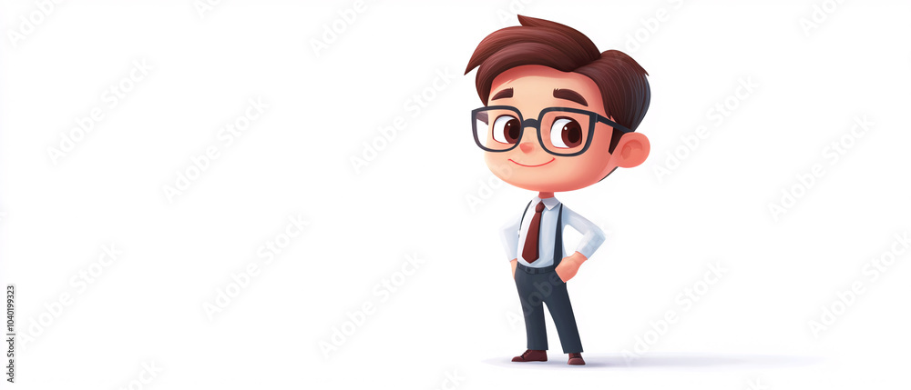 Smiling Cartoon Boy in Glasses and Suit, Standing with Hands on Hips, Standing with Hands on Smiling Cartoon Boy in Glasses and Suit, Standing with Hands on Hips, Standing with Hands on