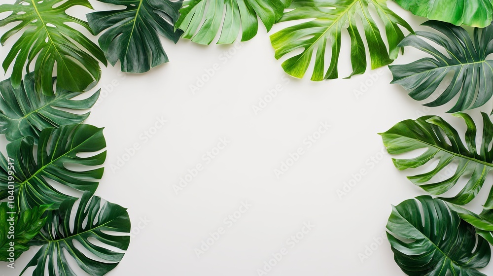 Fototapeta premium Tropical leaf collage on white background
