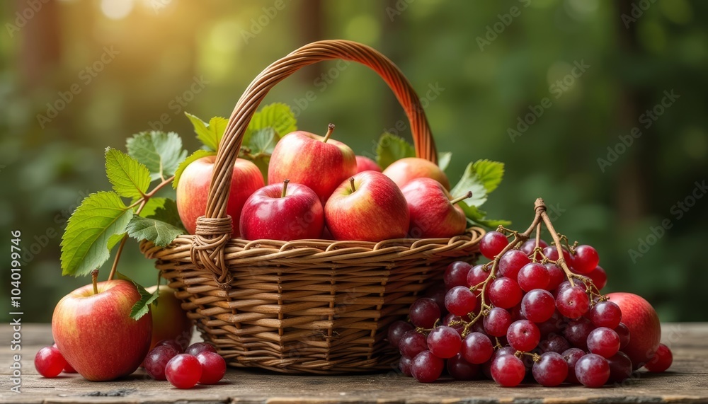 Fresh harvest of apples and grapes ready for a healthy snack Fresh harvest of apples and grapes ready for a healthy snack