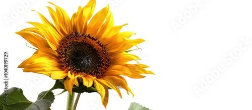 Captivating side view of a stunning sunflower in macro set against a white background ideal for copy space image
