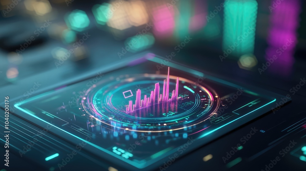 Obraz premium Futuristic Holographic Display with Data Visualizations