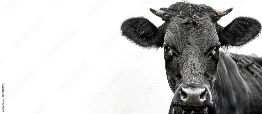 A cow residing against a white backdrop ideal for a copy space image A cow residing against a white backdrop ideal for a copy space image
