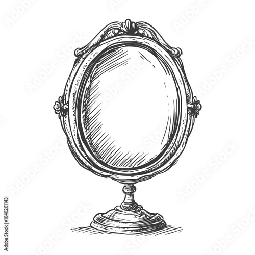 Ornate Hand Drawn Sketch of a Vintage Mirror